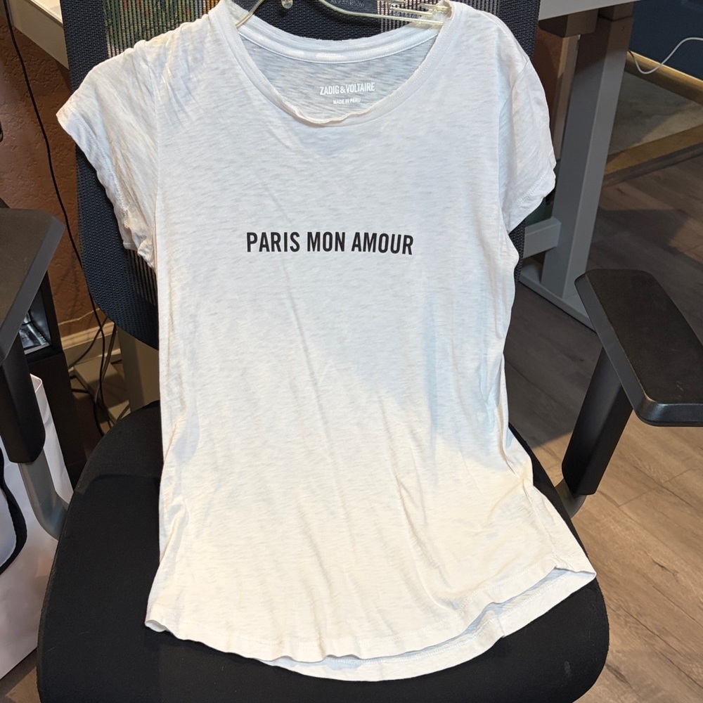 Zadig & Voltaire White 'Paris Mon Amour' Short Sleeve Tee